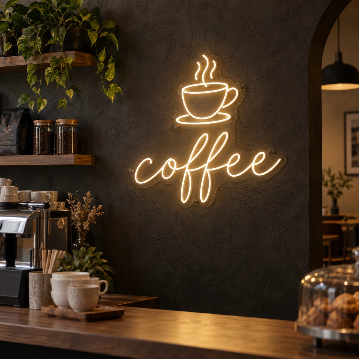 Neon LED ile hazırlanmış örnek kafe tabelası
